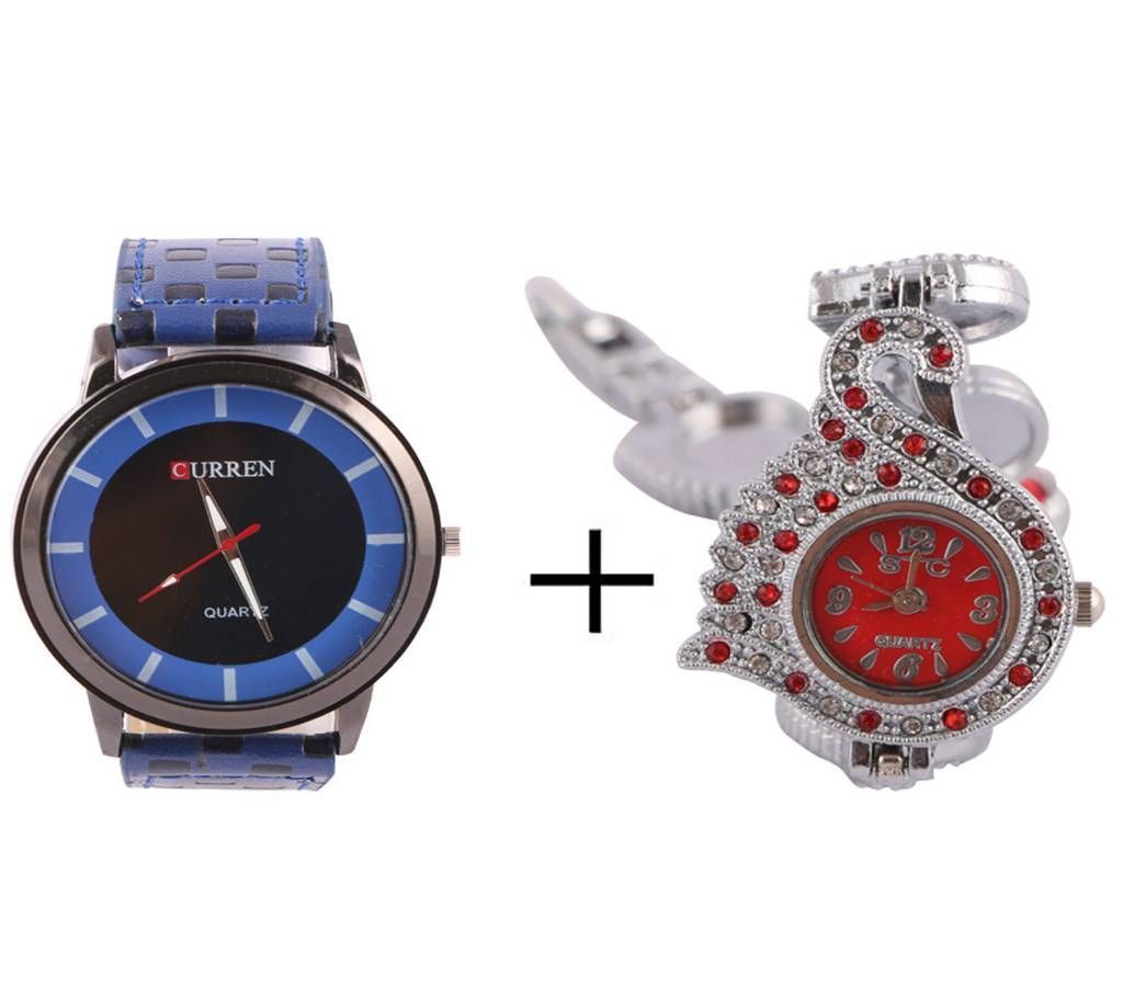 Curren Gents Watch + PEACOCK Ladies Watch combo