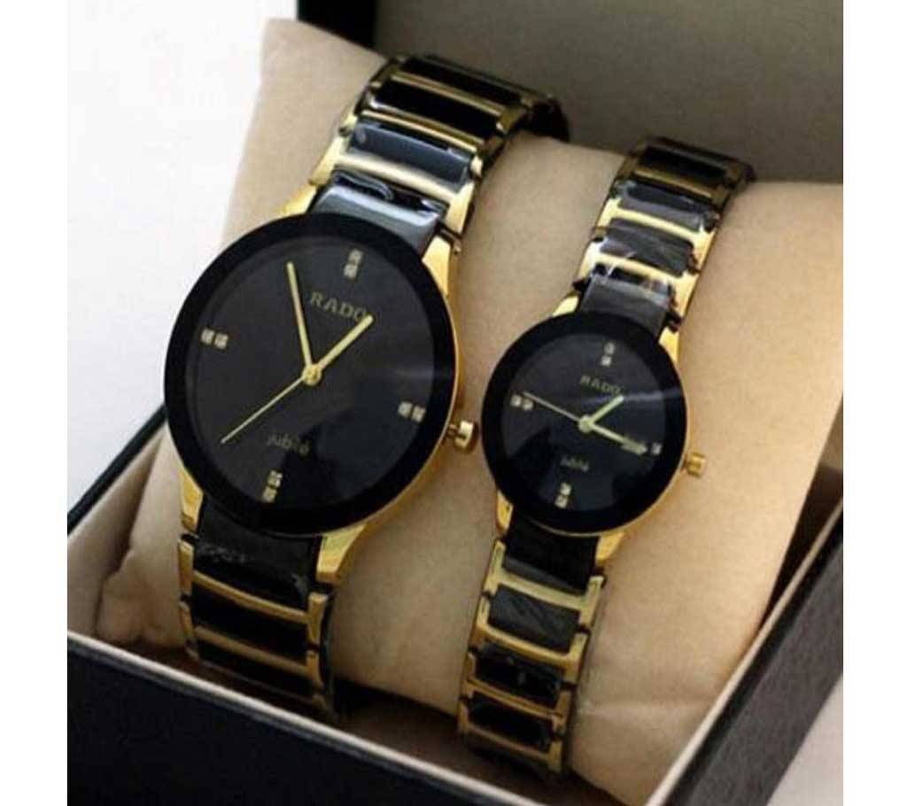 Rado Combo Watch for Couple Black and Golden-Copy 
