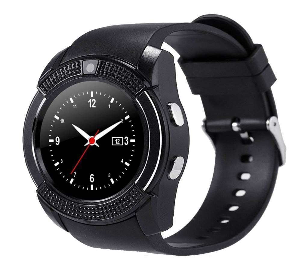 v8 smart mobile watch - Sim Supported (BLACK)
