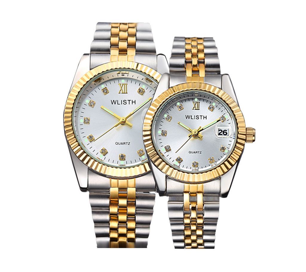 WLISTH Combo Lover Silver Luxury Quartz Auto Date Wrist Watch