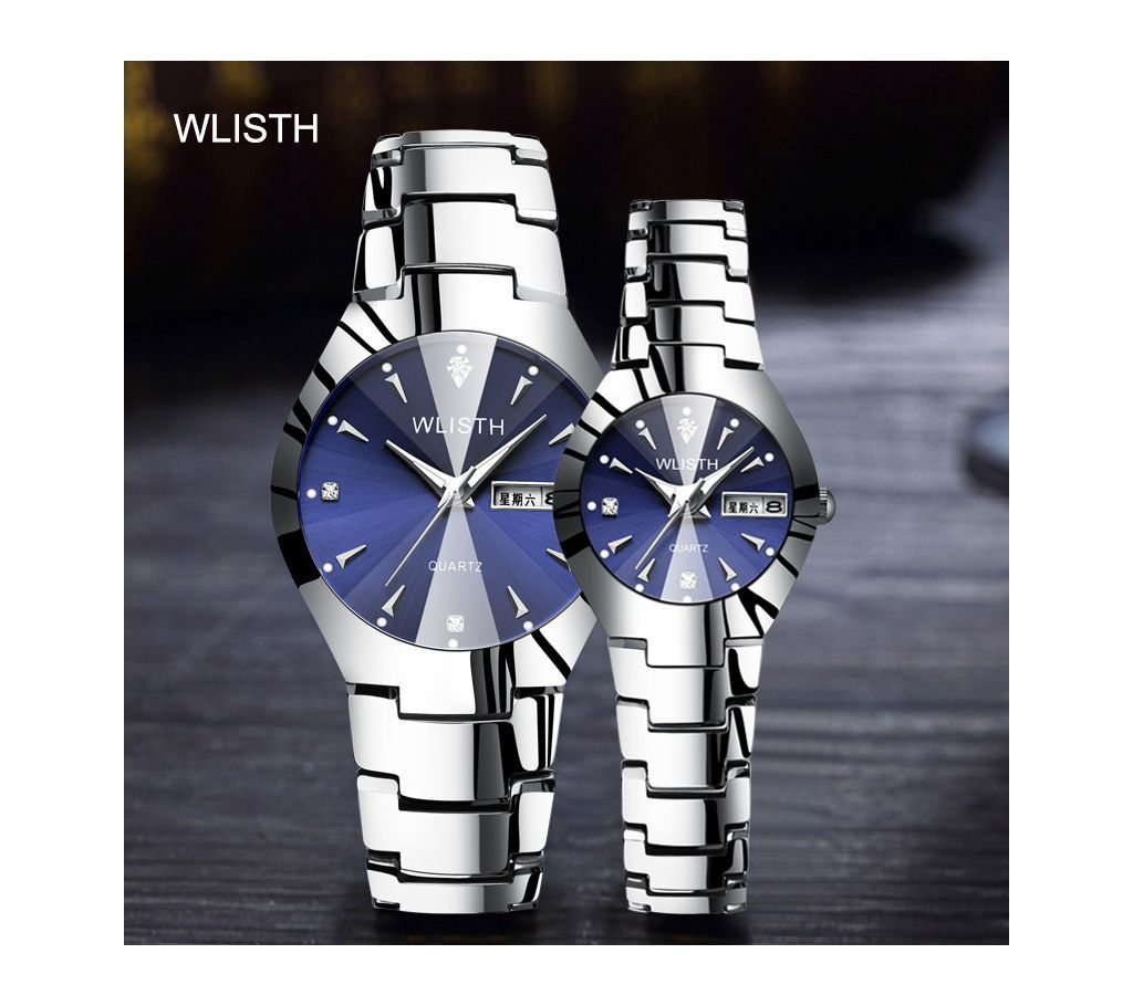 WLISTH Combo Lover Silver-Blue Luxury Quartz Wrist Watch