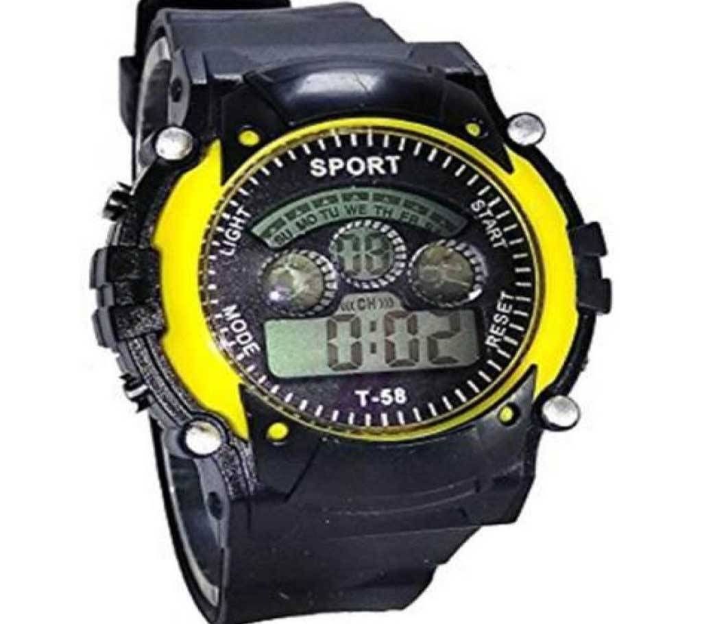 Rubber Strap Digital Watch For Kids-Black & Yellow