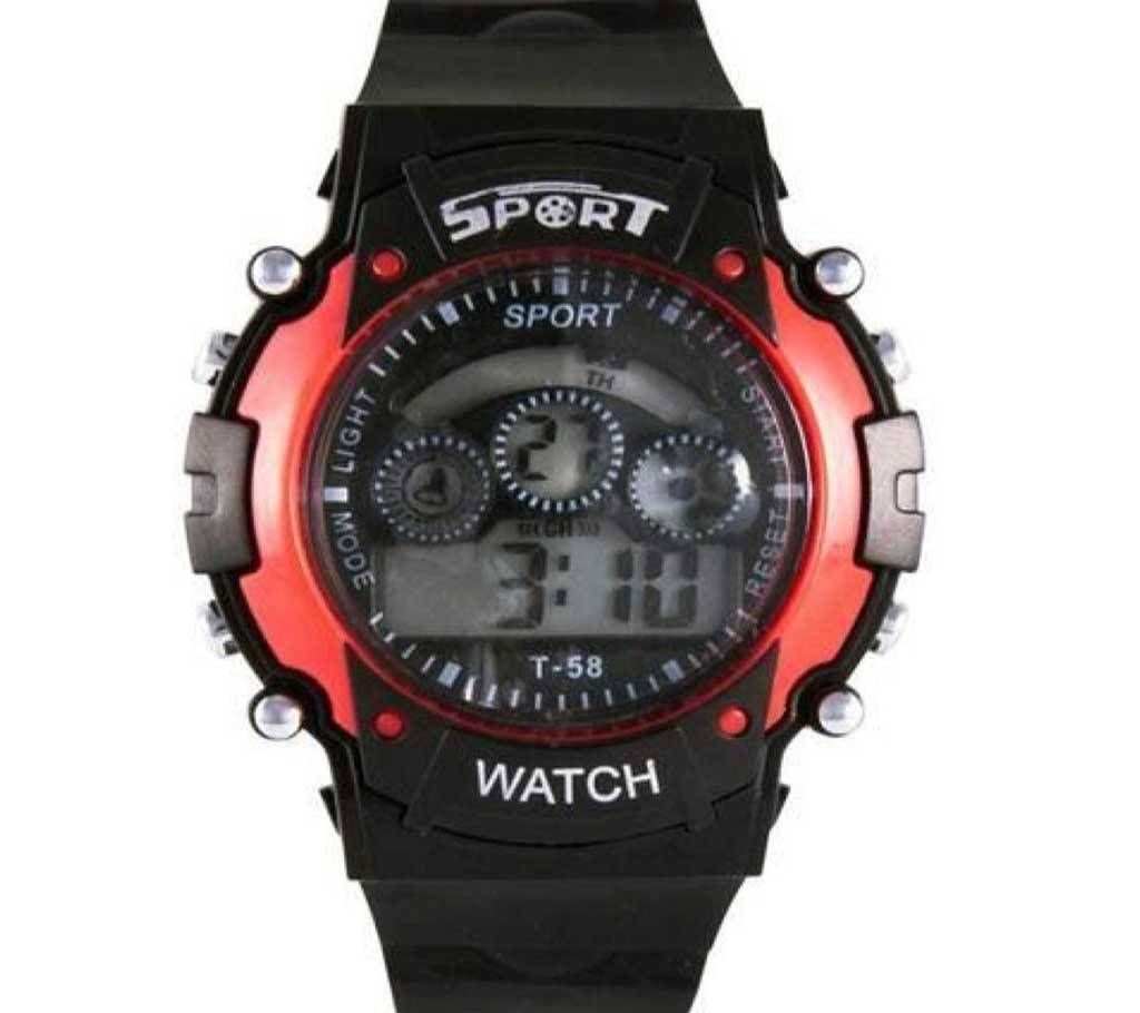 Rubber Strap Digital Watch For Kids-Black & Red