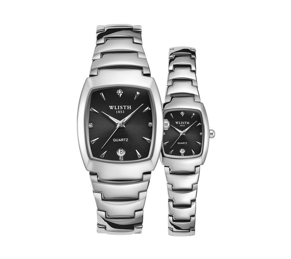 WLISTH Combo Lover Silver-Black Quartz Oval Dial Calendar Date Wrist Watch