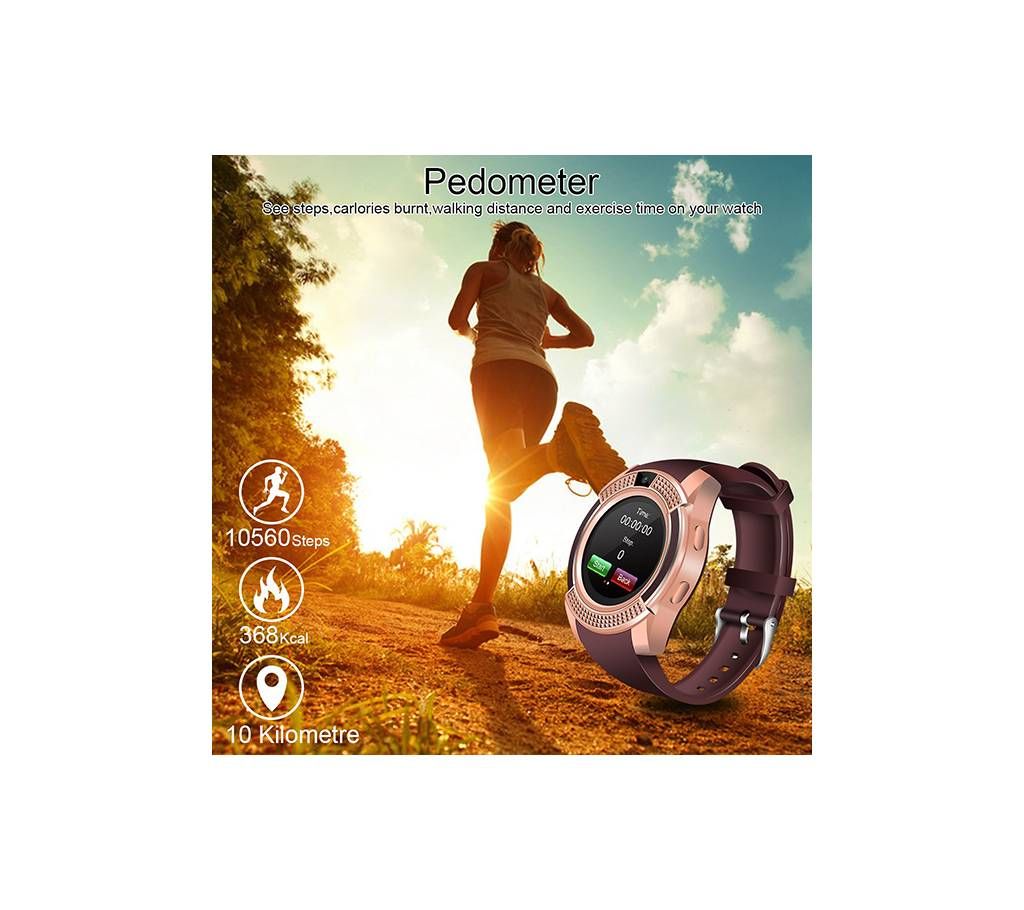 V8 Smart Watch Bluetooth with Camera- Golden