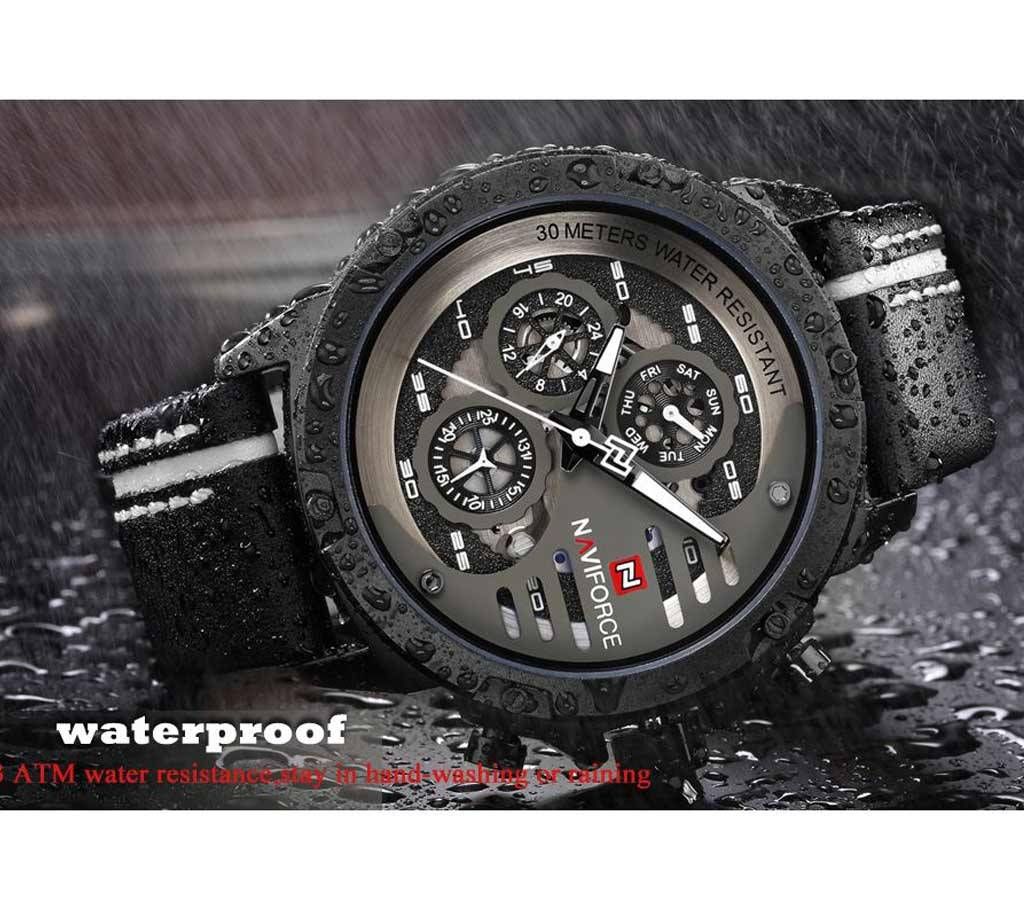 NAVIFORCE Waterproof 24 Hour Day Date Quartz Man Leather Sport Wrist Watch