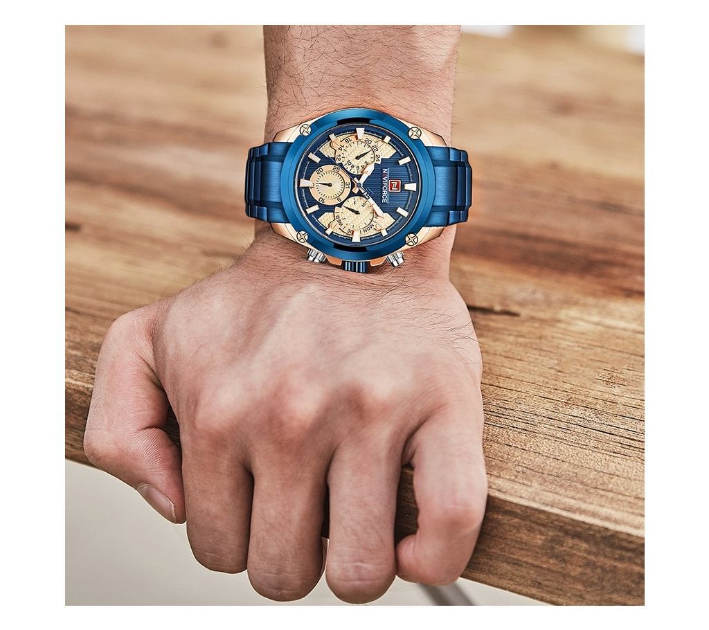 Top Brand Mens Quartz Multifunction Sport NAVIFORCE Blue Watch