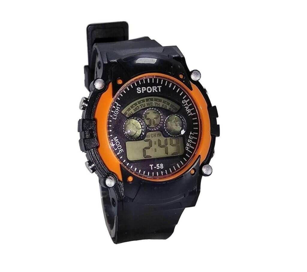 Rubber Strap Digital Watch For Kids-Black & Orange