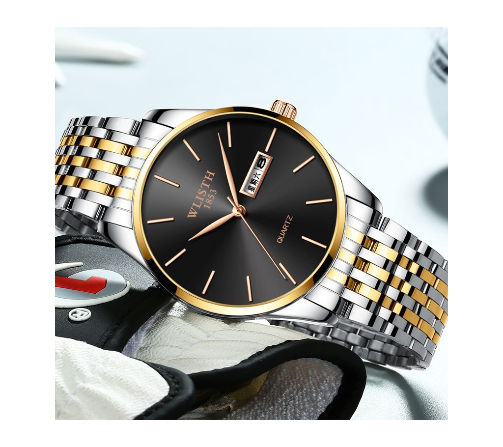 WLISTH Mens Quartz Silver-Black Calendar Date Wrist Watch