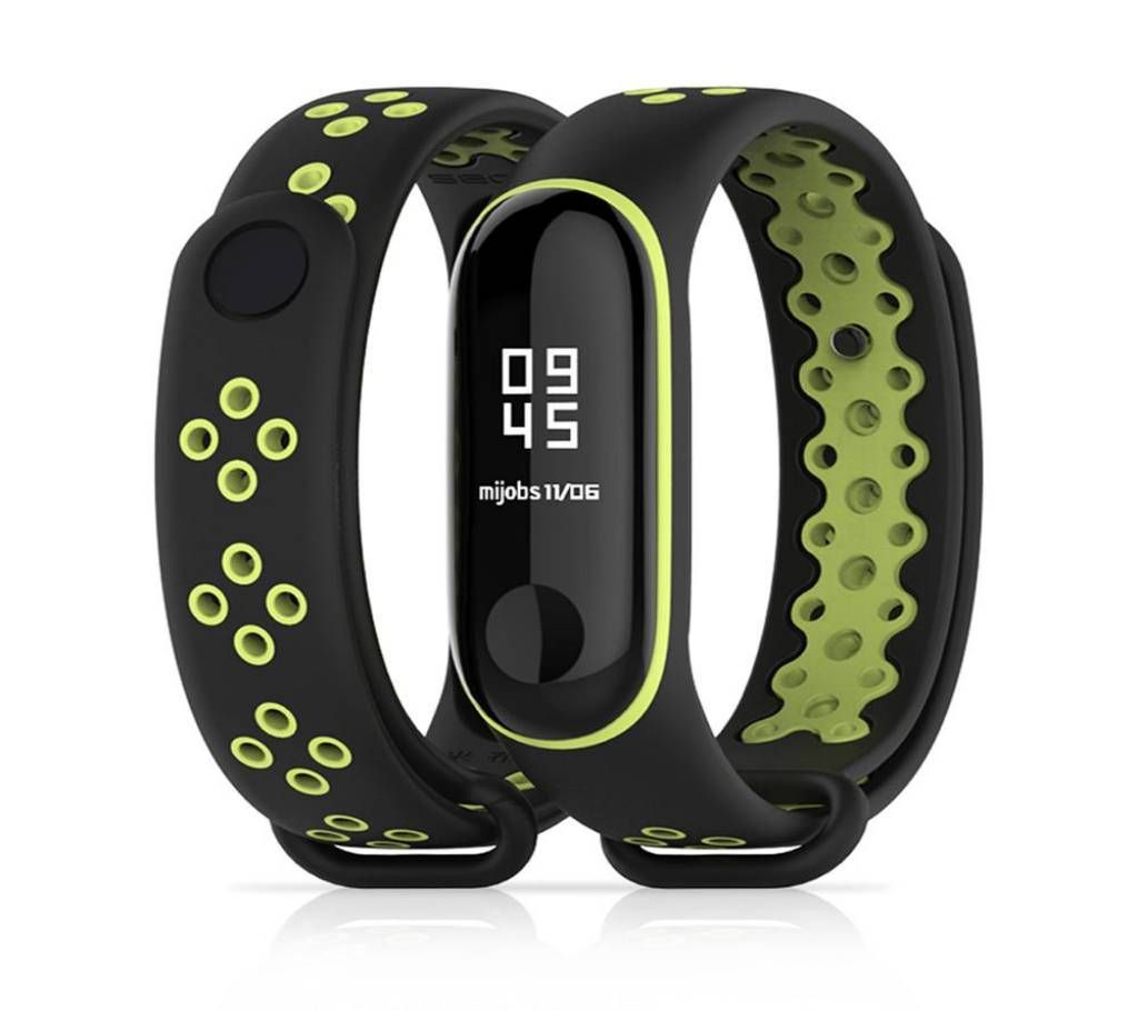 Mi Band 3 sport wrist Silicone strap - Black & Green