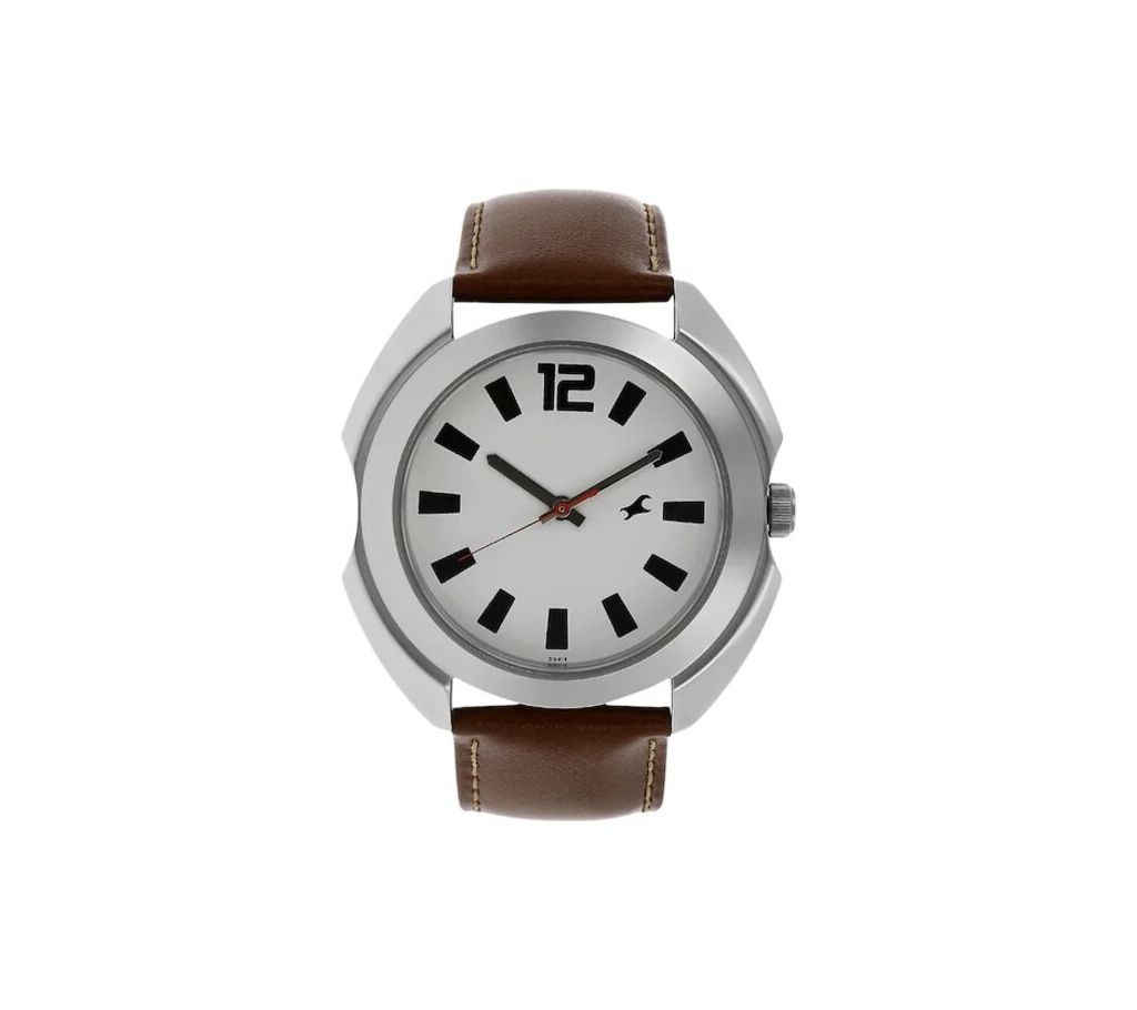 WHITE DIAL BROWN LEATHER STRAP WATCH