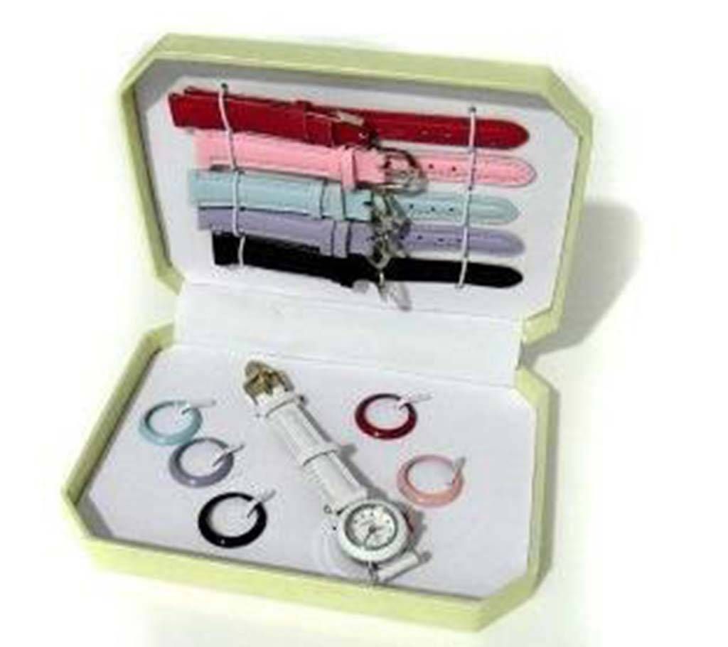 6 in 1 Changeable Dial Belt Ladies Watch 