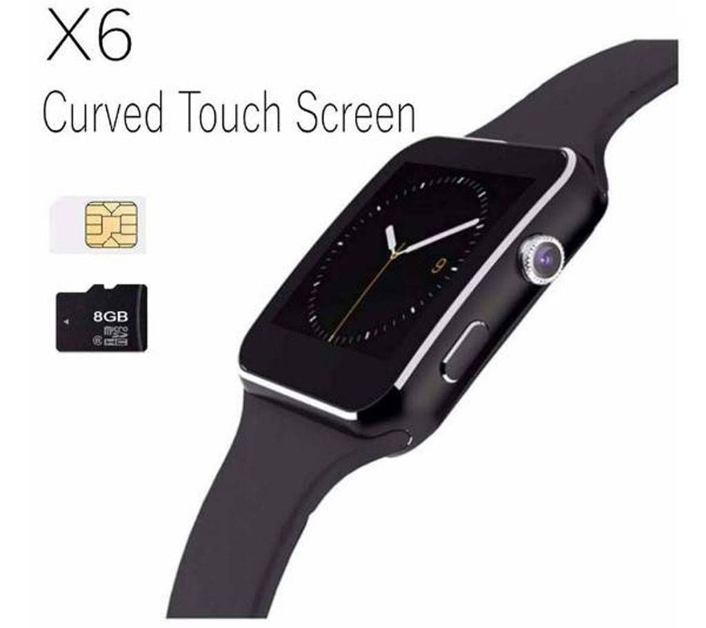 X6 Curved Display Smart Watch - SIM Supported- Black