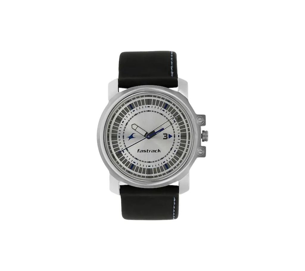SILVER DIAL BLACK LEATHER STRAP WATCH