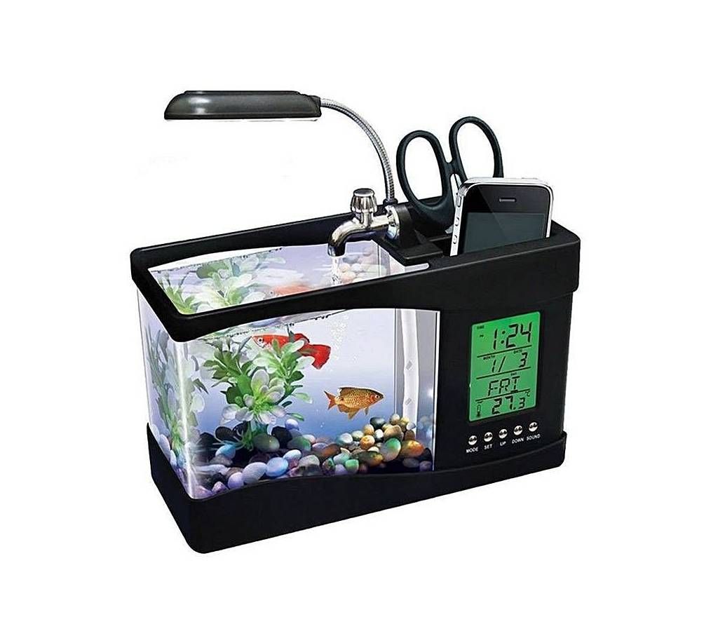 Black USB Desktop LCD Clock with Aquarium