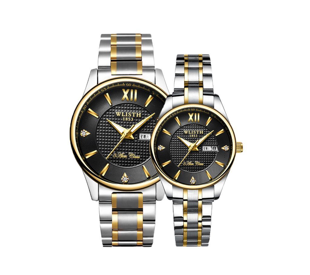 WLISTH Combo Lover Silver-Black High Quality Luxury Steel Quartz Wrist Watch