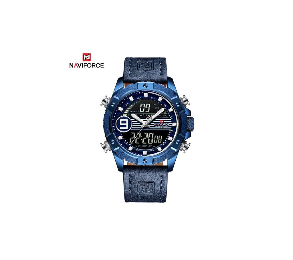Naviforce 9146 New Arrival Mens Leather LCD Quartz Wrist Watch