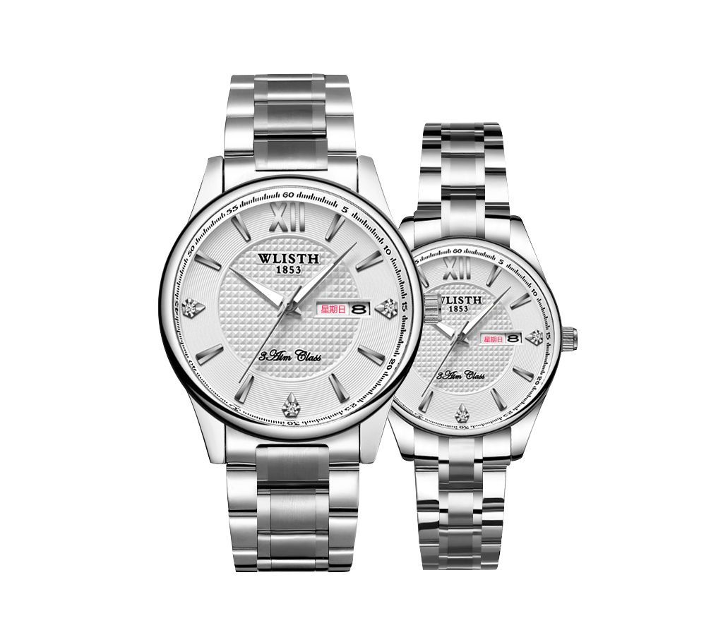 WLISTH Combo Lover Full Silver High Quality Luxury Steel Quartz Wrist Watch