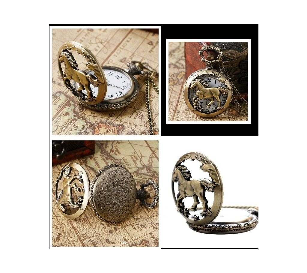 Bronze Copper Running Horse Animal pocket watch 