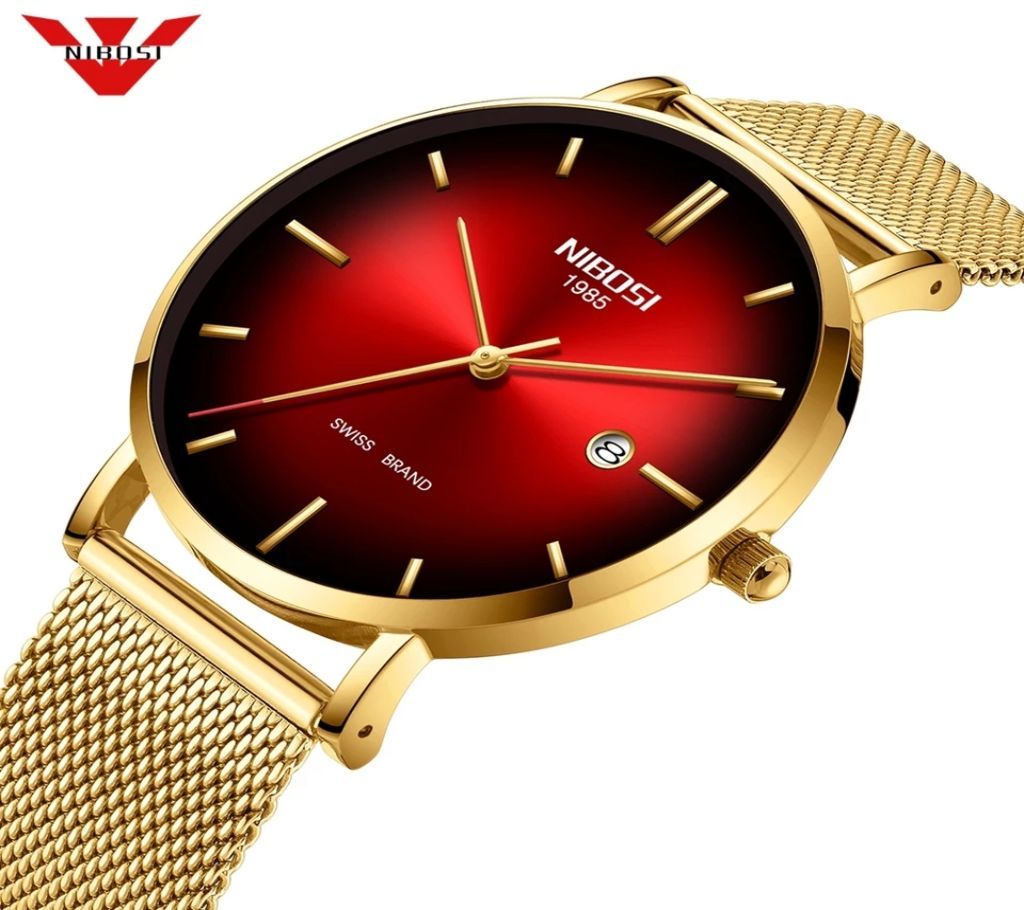 NIBOSI Mens Ultra Thin Golden-Red