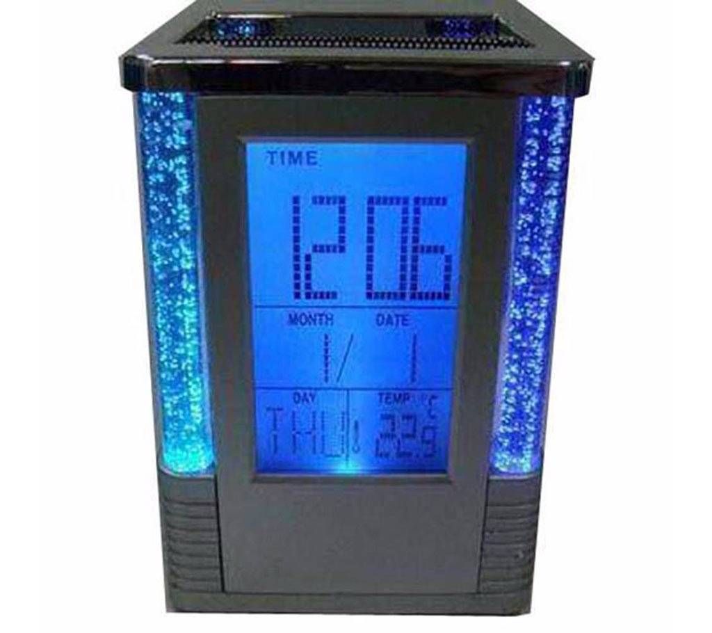 Table Digital LED Clock Pen Holder - Blue