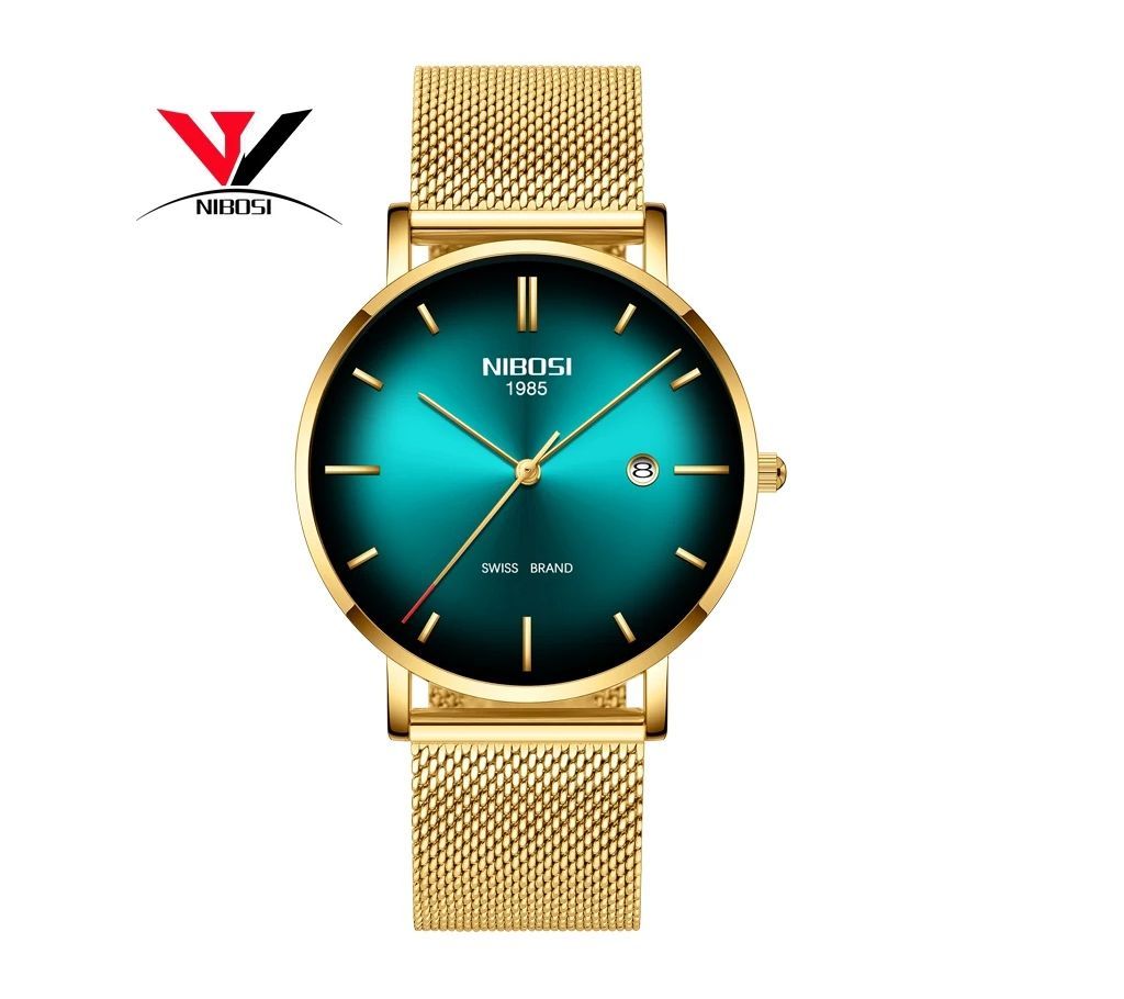 NIBOSI Mens Ultra Thin Golden-Paste Wrist Watch