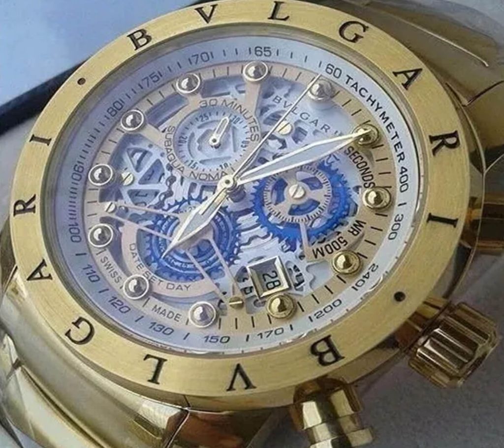 Casual Bvlgari Chronograph Gold/Black/Sliver Watch for Men
