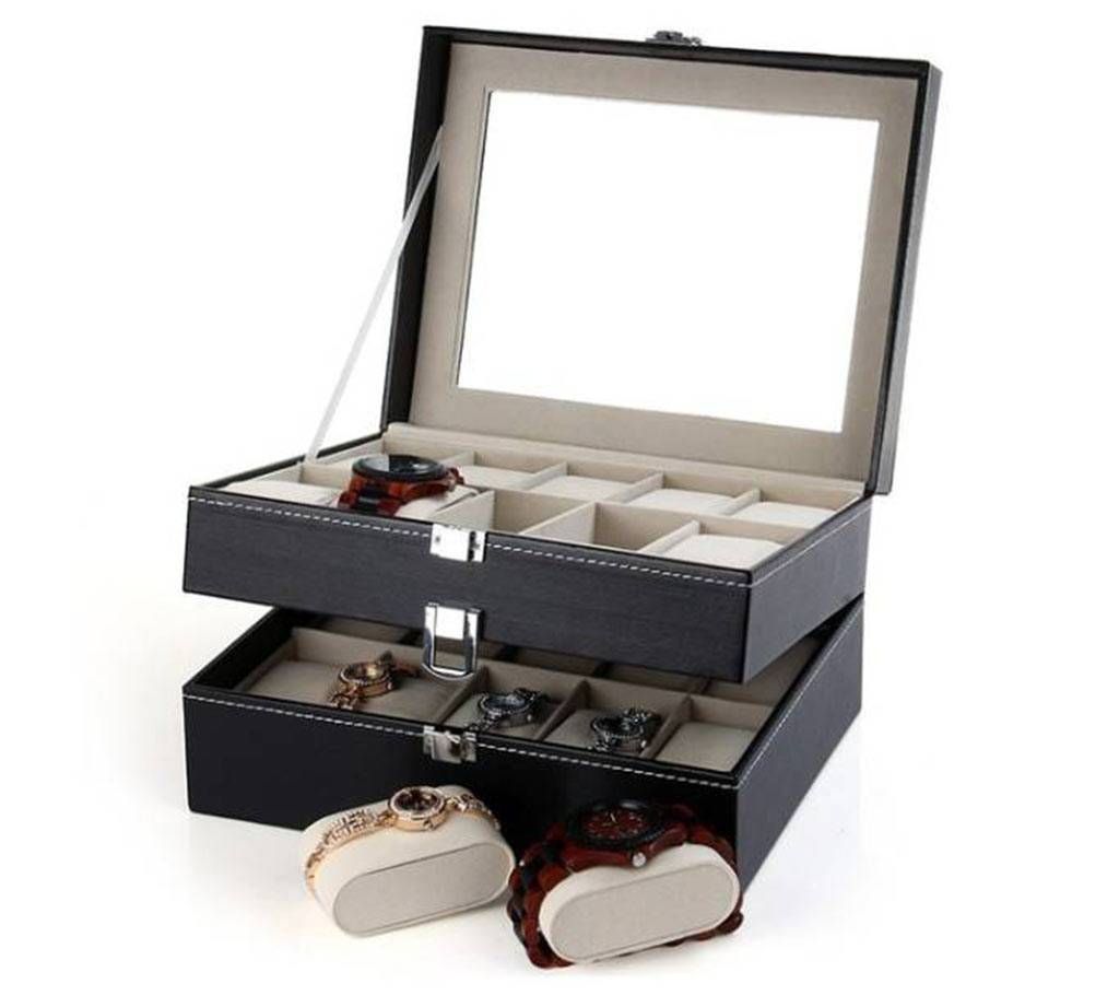 20 Grids PU Leather Watch Display Case Box 