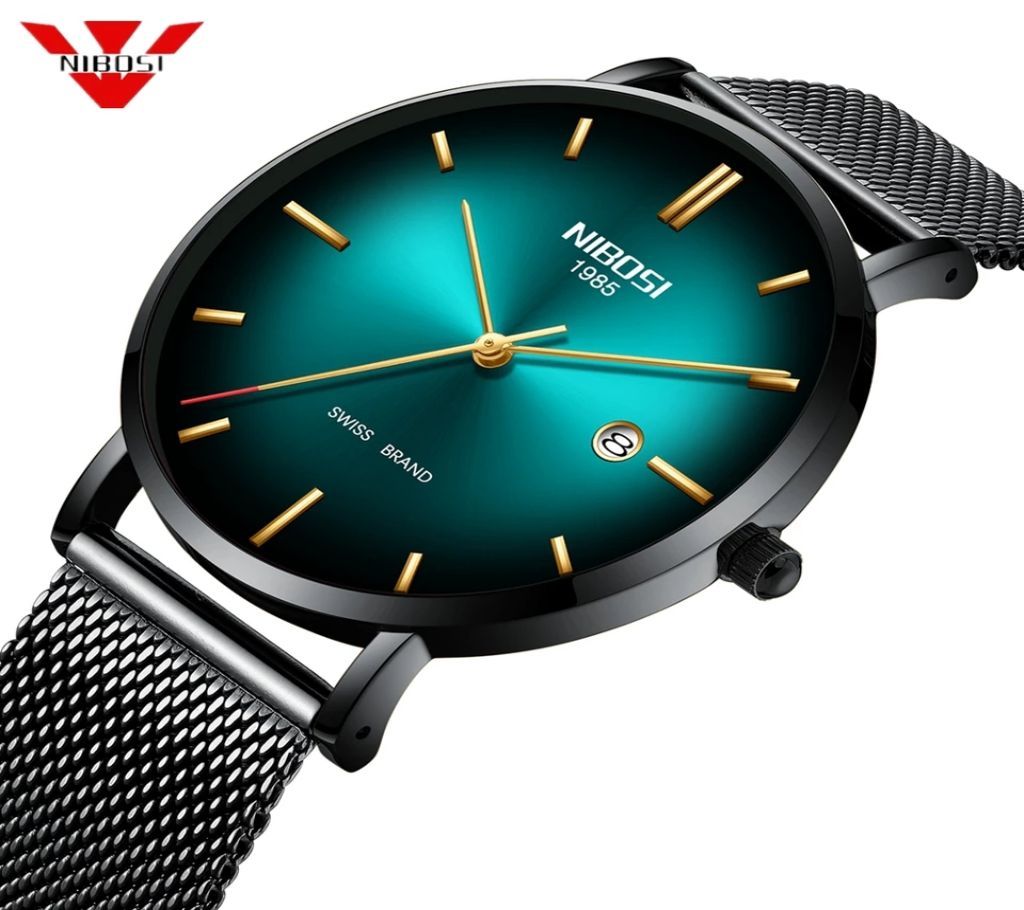 NIBOSI Mens Ultra Thin Black-Paste Wrist Watch