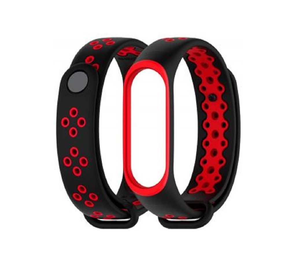 Silicone Strap Bracelet for Mi Band 2- Black and Red (1 Pcs)
