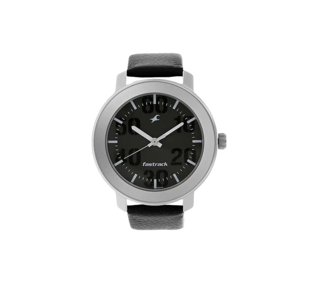 FASTRACK - NK3121SL02 - GREY DIAL BLACK LEATHER STRAP WATCH