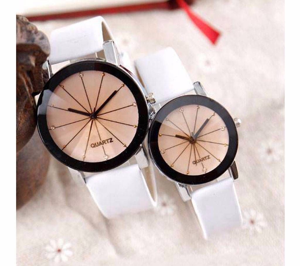 White Belt Stylish Couple Watch