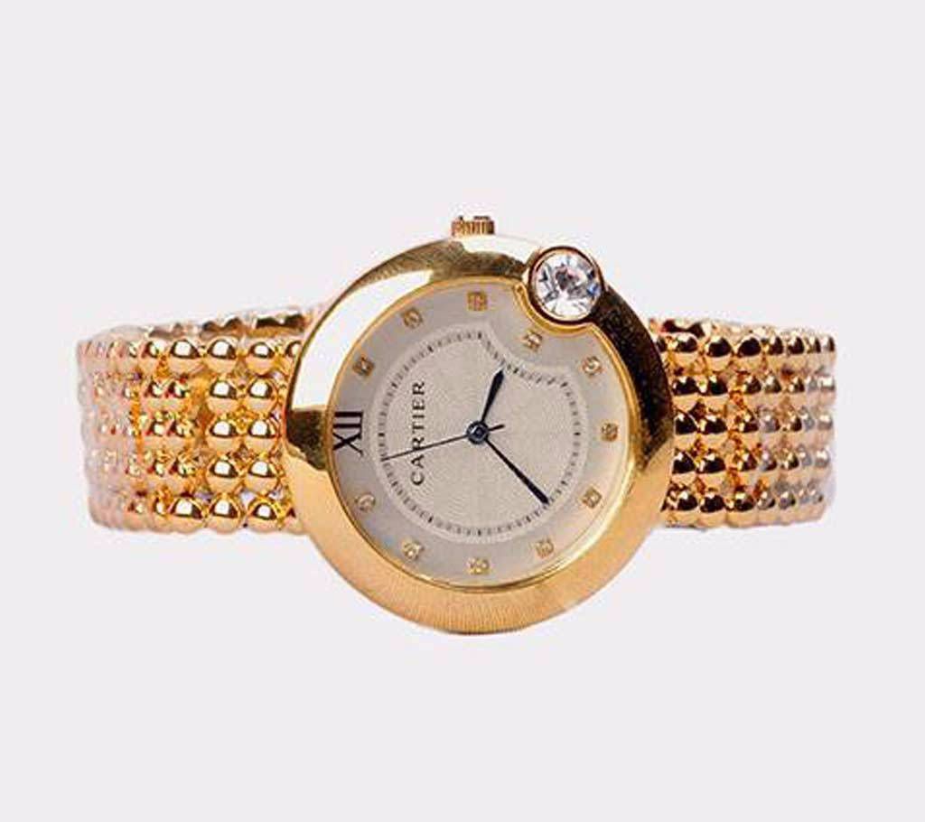 Golden round watch for women