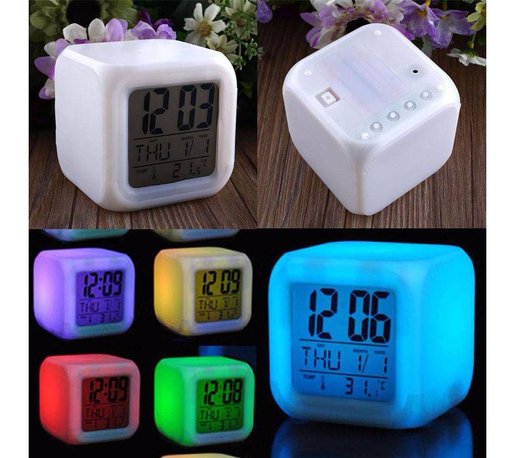 7 Color LED Clock With Alarm-1pc