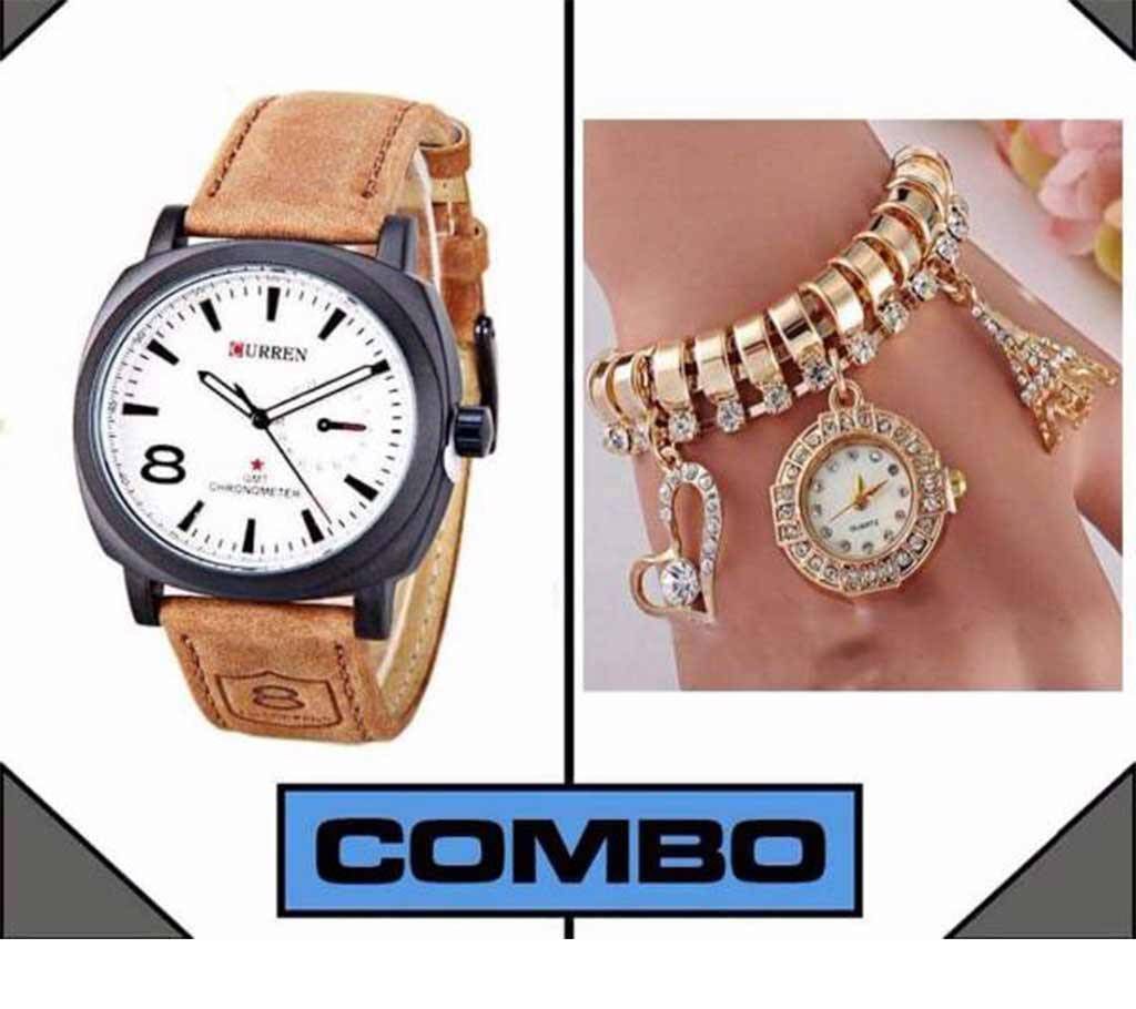 CURREN gents wrist watch+ ladies bracelet watch 