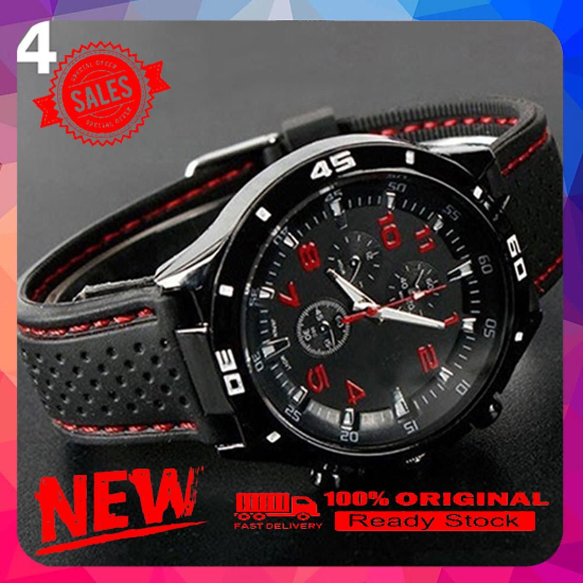 Men Fashion Silicone Band Round Dial Analog Quartz Wristwatch Sports Wrist Watch