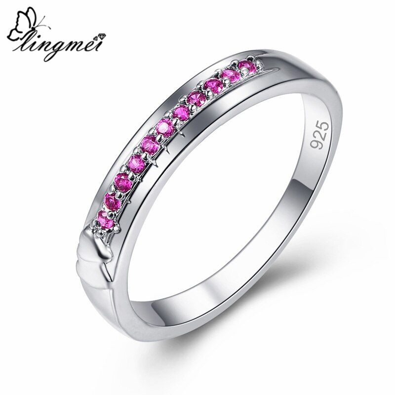 lingmei 4 s Wedding band RoundGreen Red Blue Purple Cubic Zirconia Jewelry White GoldRing Size 6-9 10