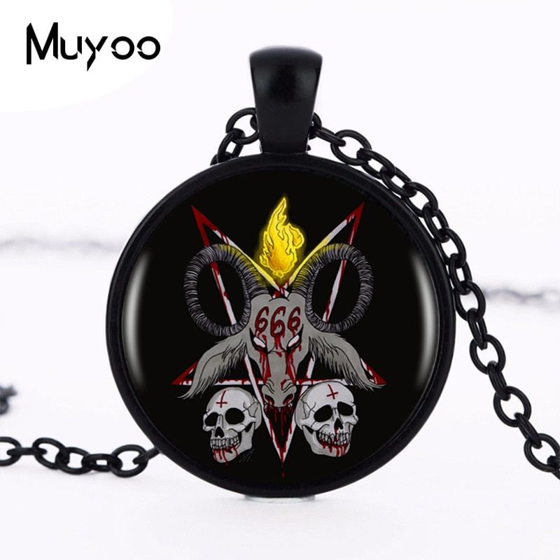 2017 Personality Baphomet Logo Pendant Necklace Art Black Cabochon Vintage Handmade Necklace Women Jewelry HZ1