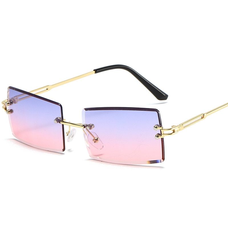 JASPEER New Rimless Rectangle Sunglasses Women Men Shades  Designer Gradient UV400 Sun Glasses Retro Frameless Sunglasses-C9-as the picture shows