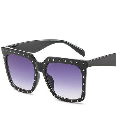 Black Double GrayRBRARE Oversized Square Sunglasses Women Men 2019 Luxury Brand Retro Pink Frame Glasses Vintage Metal Rivet Gothic Okulary
