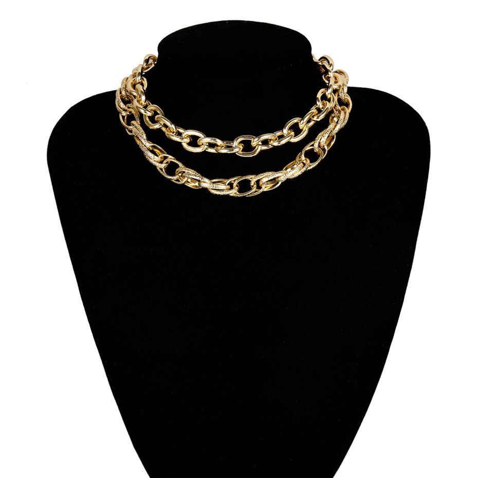 Lacteo Punk Multi Layer Thick Chunky Chian Choker Necklace for Women Exaggerated Cross Chain Charm Necklace Female Jewelry Gifts