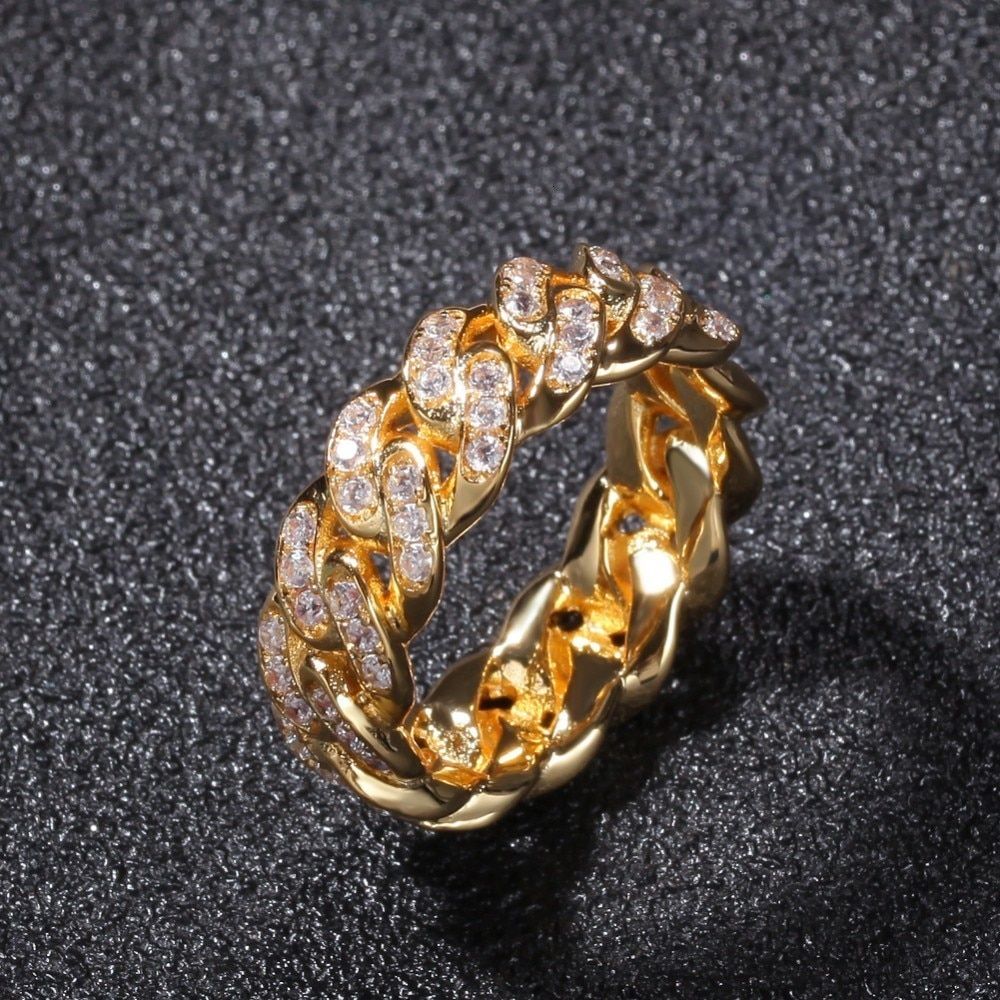 THE BLING KING 8mm Cuban Link Rings Hiphop Wedding Party Jewerly Full Iced Out Cubic Zirconia Fashion Micro Pave Ring For Men