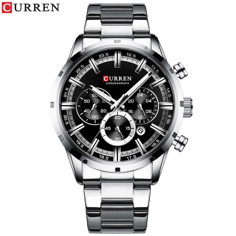 CURREN 8355 Luxury Brand  Sporty Watch Mens Quartz Chronograph Wristwatches with Luminous hands 8355 Fashion Stainless Steel Clock【With Box】