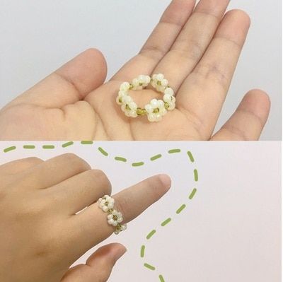 HangZhi 2020 New Korean Japan Trendy HandMade Beaded Transparent Acrylic Resin Flower Ring for Women Party Summer Hot Jewelry