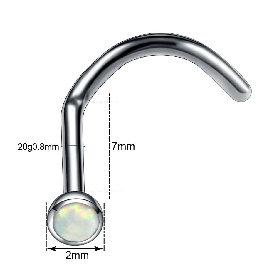 1PC G23 Titanium Nose Stud Nostril Earring Piercings CZ Opal Twist Curve Nose Bone Stud Body Piercings Jewelry 20G