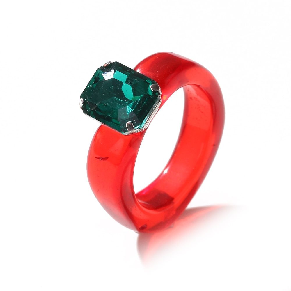 VKME Geometric Square Acrylic Resin Rings Set For Women Girls Irregular Marble Pattern Colorful Transparent Ring Rings Jewelry