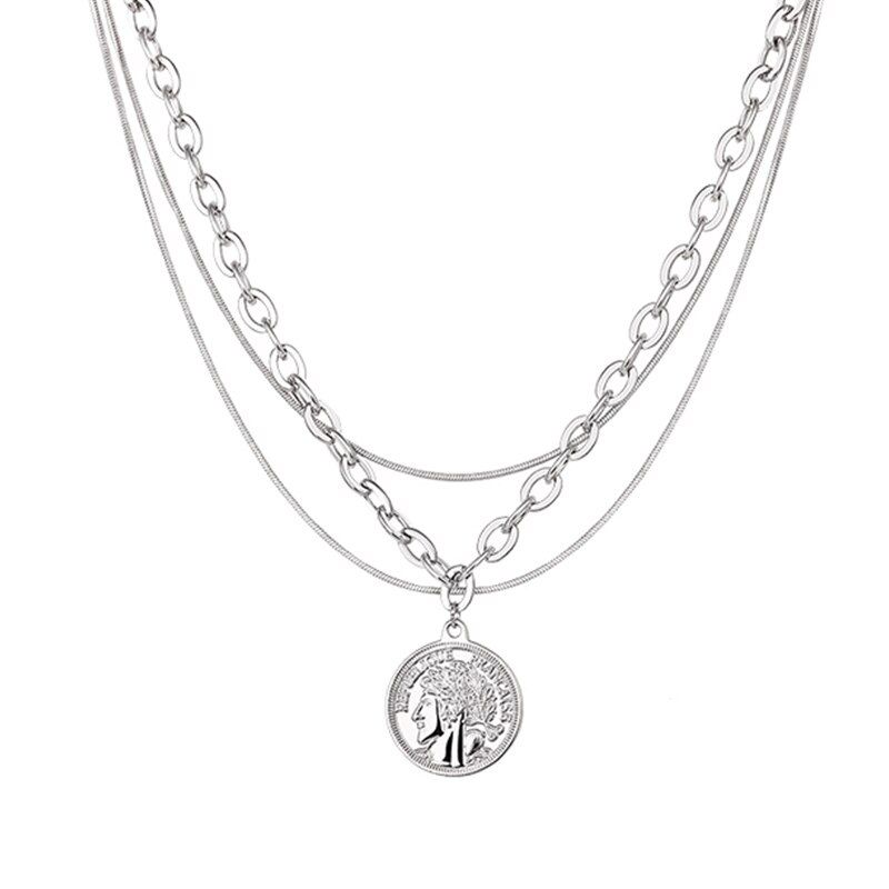 MWM Bohemian Multi Layered Necklace for Women Vintage Charm Pendant Geometric coin Star Moon stainless steel Necklace