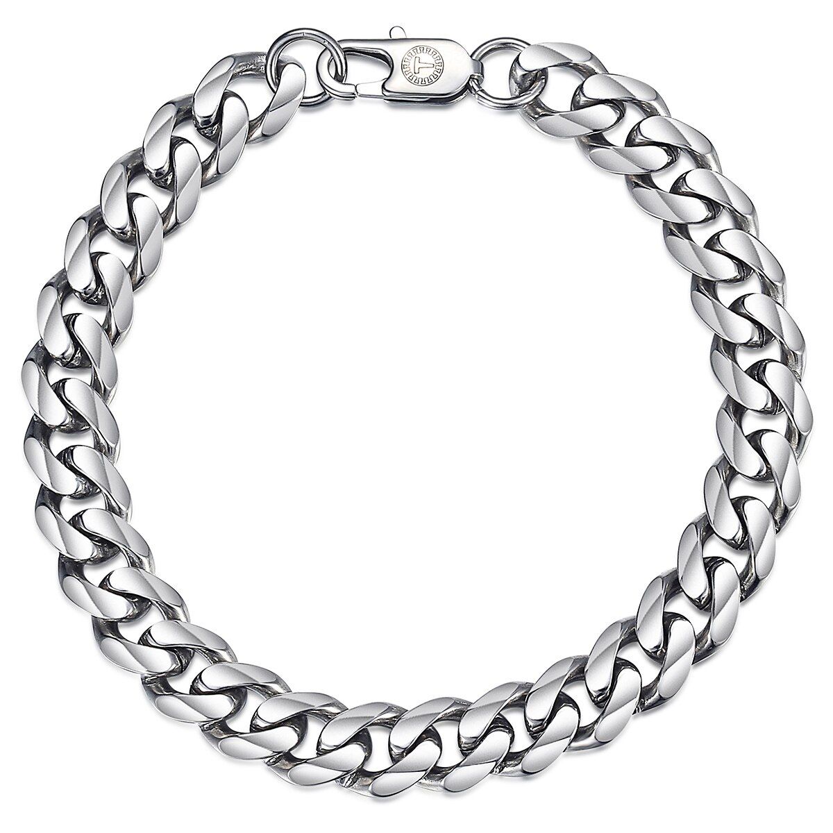 Polished Curb Cuban Link Bracelet for Men Chain Stainless Steel Silver Color 3-11mm Punk Jewelry Wholesale KBM158A