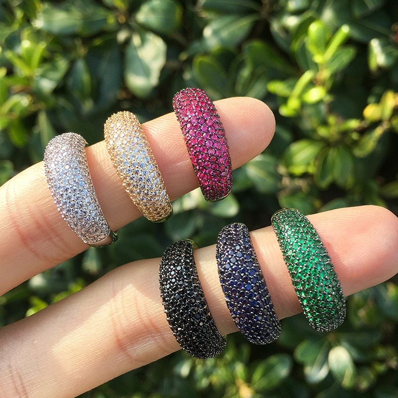 6 Colors Luxury Design Full Pave Cubic Zirconia Crsytal Wedding Rings for Women Fashion Jewelry Wholesale