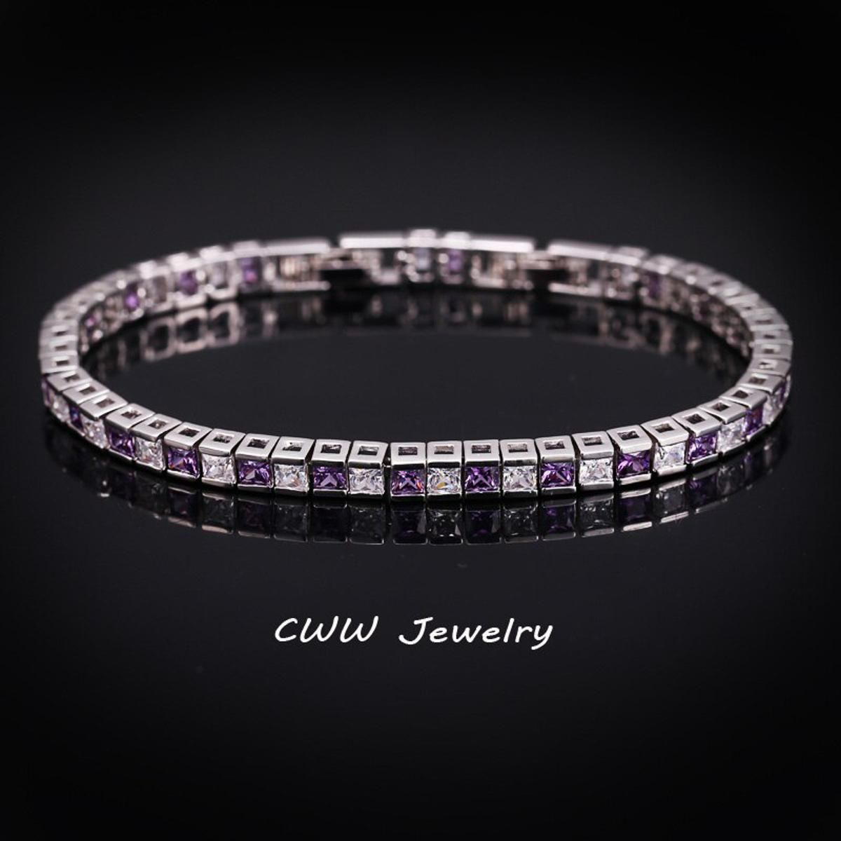 CWWZircons Brand Square 3mm Cubic Zirconia Tennis Bracelets for Woman White Gold Color Princess Cut CZ Wedding Jewelry CB169